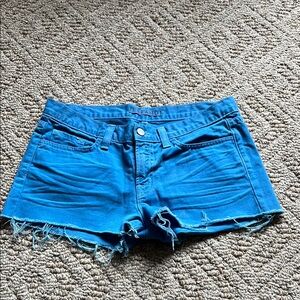 J Brand Vibrant Blue Jean Shorts with Frayed Hem